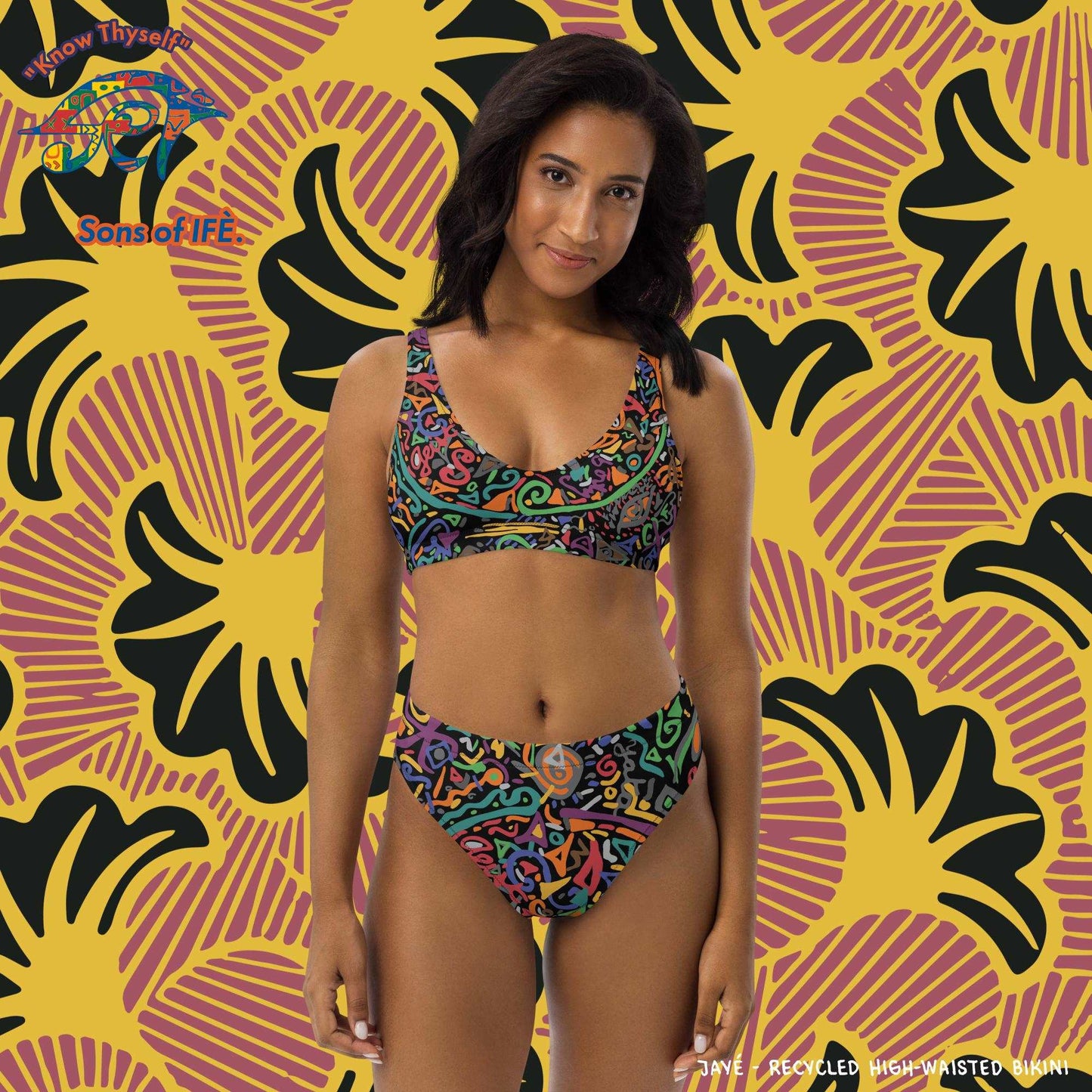 JAYÉ - Recycled high-waisted Bikini - Uniquely Handmade Artwork with African prints - Festival Sport Summer Essentials