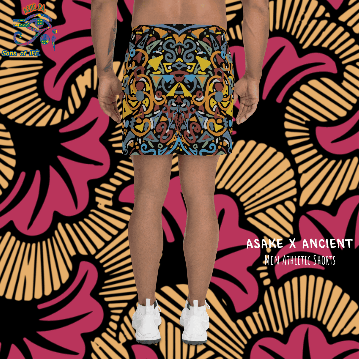 ASAKE x Ancient - Men Athletic Shorts - Handmade Art with Unique Afro designs - Coachella, Afro Nation, Festivals, Workout Summer Essentials