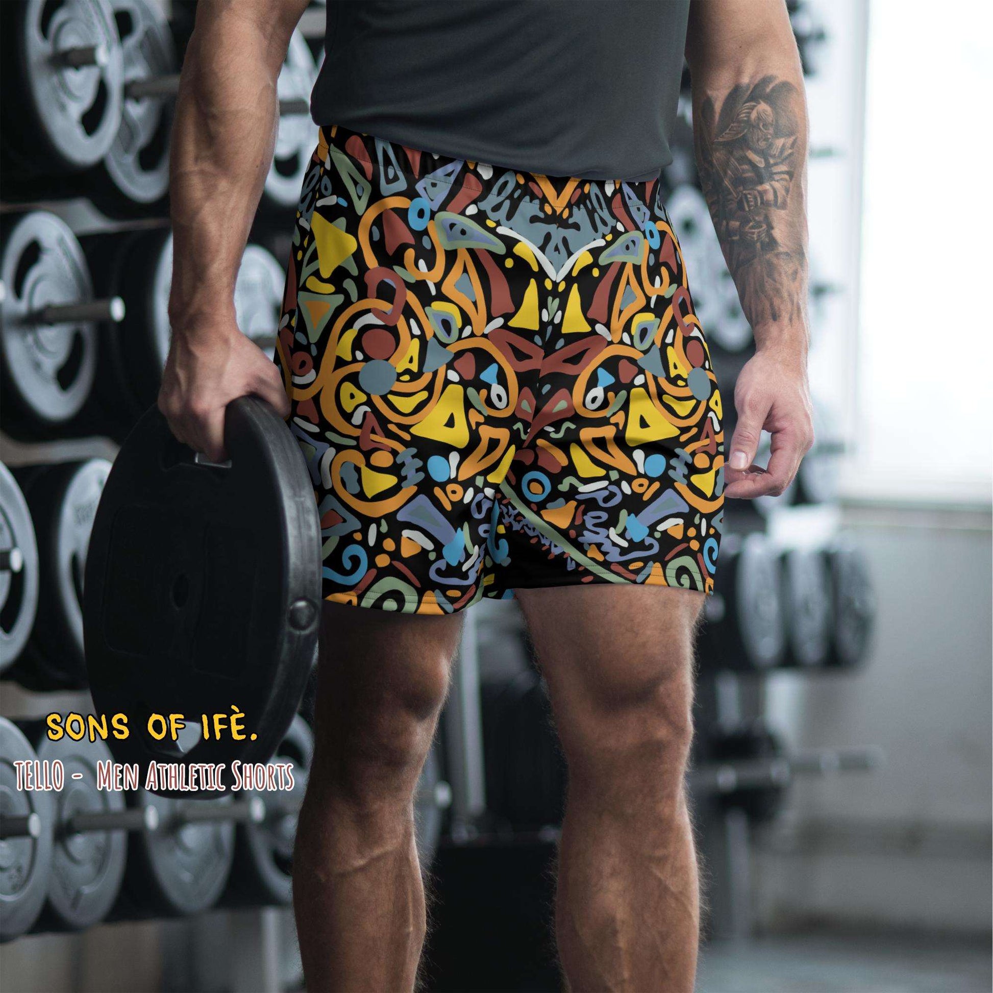 ASAKE x Ancient - Men Athletic Shorts - Handmade Art with Unique Afro designs - Coachella, Afro Nation, Festivals, Workout Summer Essentials