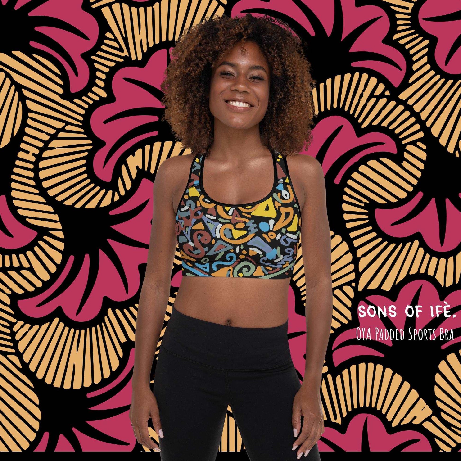 OYA x Ancient - Padded Sports Bra - African Handmade Art with Ankara WAX prints - Coachella, Halloween, Conscious Summer Essentials