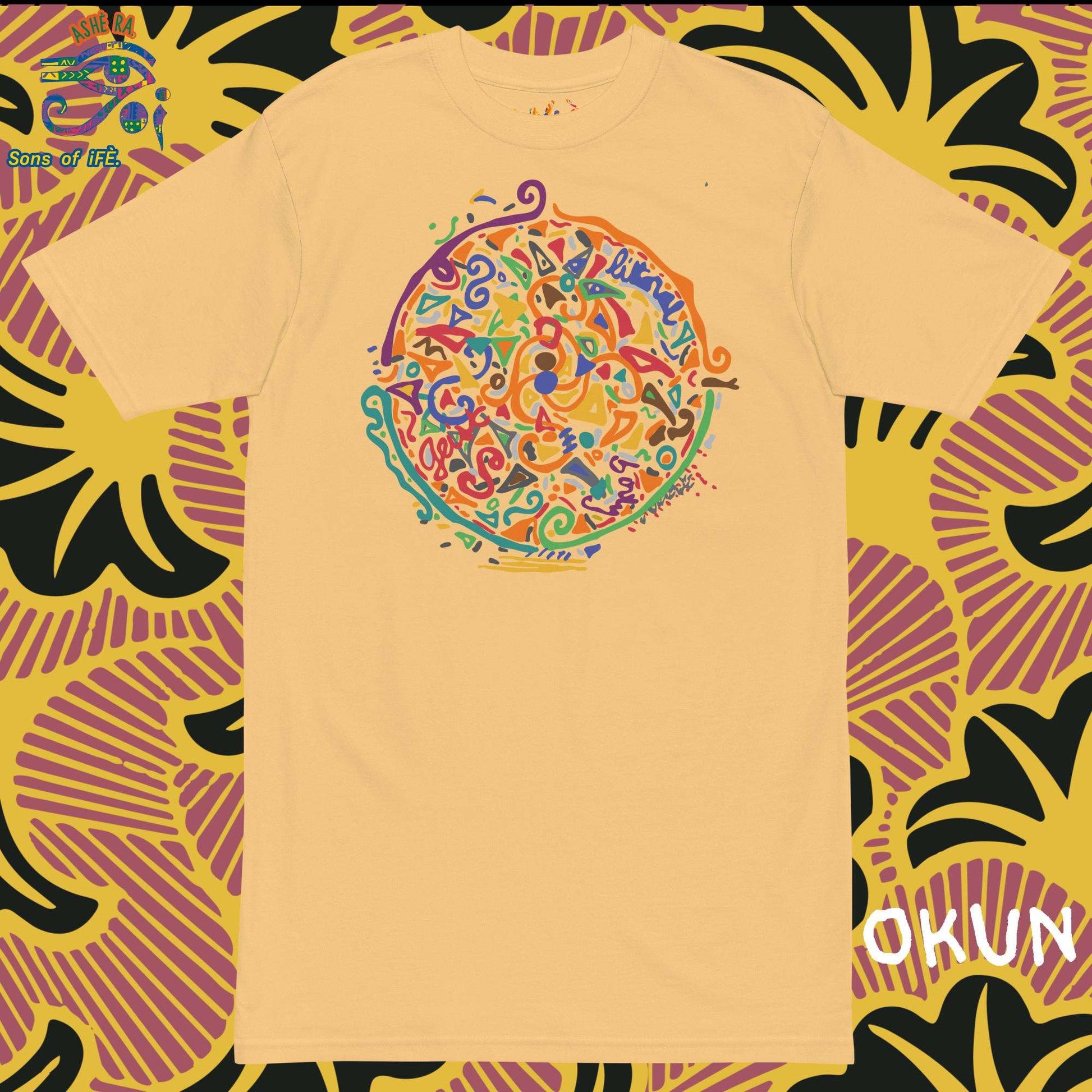OKUN - Men Premium Heavyweight Tee - Unique Handmade Art with African Yoruba God OLOKUN The Africa's Poseidon - Santeria, Lukumi, Isese