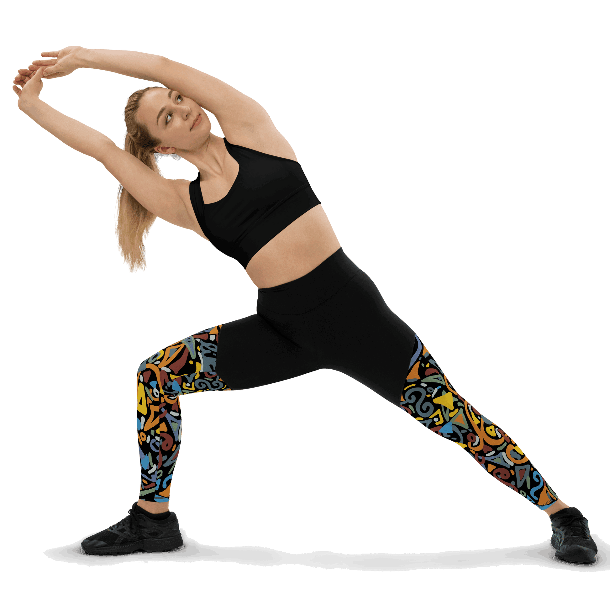 DONNA x Ancient - Black Sports Leggings - Unique Handmade Art with Unique designs prints - Coachella, Afro Nation, Festivals, Workout Summer Essentials