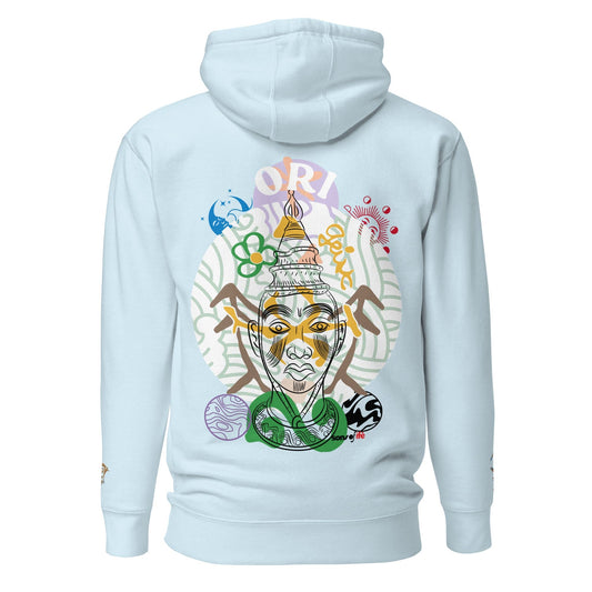 ORI - Light Blue Unisex Hoodie - African embroidery - wrists embroidery